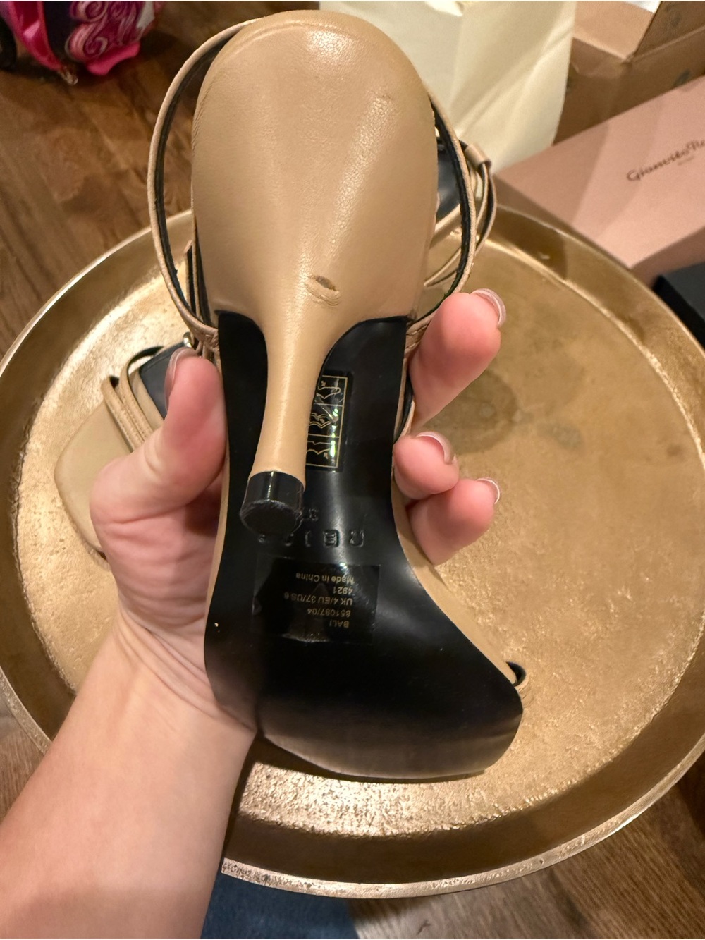 REISS Beige Strappy Square-Toe Slingback Heels - Picture 4 of 5